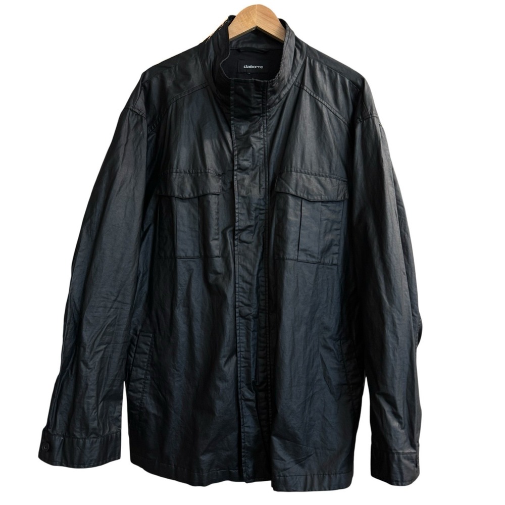 Vintage 90's Claiborne Faux Leather Adjustable Waist Pockets Coat Large #97